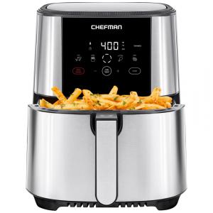 Fritadeira elétrica sem óleo 4,7L Chefman inox painel digital 4 programas lembrete para agitar desligamento automático 1500W 110V