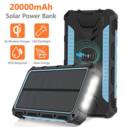 Powerbank Carregador Solar 20000mAh Qi Sem Fio LED Camping Nautica Viagem