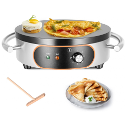 Máquina de Crepe Elétrica antiaderente de Aço inoxidável, 2600W, 110v, LIVOSA, Prateado