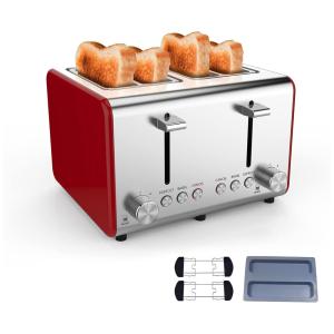 Canbrake Torradeira Elétrica de 4 Fatias com 6 Níveis de Tostagem e Função Bagel, 110V, Vermelha