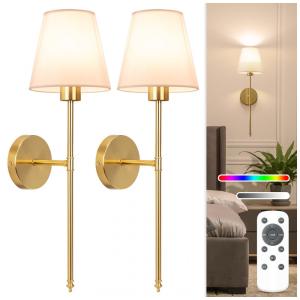 Conjunto de Luminária de Parede Recarregáveis, Sem Fio com 2 Peças, Estilo Moderno, Controle Remoto, Tamanho 60 cm, Lâmpadas Removíveis