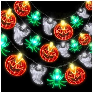 Kit de Luzes para Decoração de Halloween 30 LED 6 Metros, 3 Unidades, Fantasma, Aranha e Abóbora