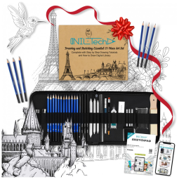 Kit Desenho e Sombreamento STEM NIL TECH 37 Peças com Lápis de Grafite e Carvão para Esboços Detalhados