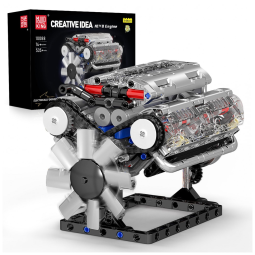 Kit de Construção Motor de cilindro V8 com 535 Peças para Crianças Acima de 8 Anos, Mold King, Cinza