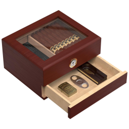 Umidor de Charutos Mojgar com Higrômetro e Humidificadores, Tampa de Vidro - Presente de Luxo para Homens, 20 Charutos