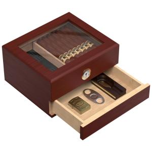 Umidor de Charutos Mojgar com Higrômetro e Humidificadores, Tampa de Vidro - Presente de Luxo para Homens, 20 Charutos