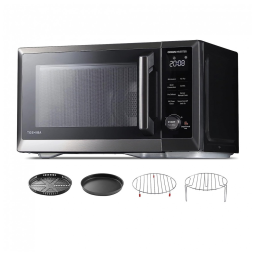 Micro Ondas de Bancada 7 em 1 em Aço Inoxidável 30L com 27 Programas e AirFryer, 110V 1000W, TOSHIBA, Preto