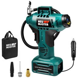 Compressor de Ar Portátil 160 PSI V Digital LED 3 Tipos de Bicos, NEU MASTER NP160 12, Azul Aço