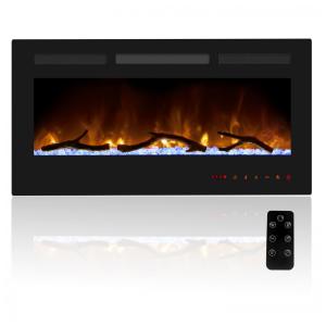Lareira Elétrica de Embutir A45x91L com Controle Remoto e Digital, Luz LED, Chama Ajustável e Temporizador, 110v, CHEERWAY, Preto