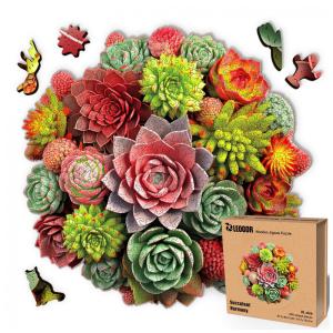 Quebra Cabeças em Madeira MDF para Adultos, Tema Flores Suculentas com 500 Peças, LEOGOR, Colorido