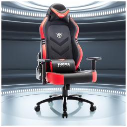 Cadeira Gamer Ergonômica Reclinável e Giratória com Apoio Lombar e Cabeça, FUQIDO, Vermelho