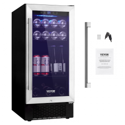 Adega Climatizada 85L com Prateleiras Ajustáveis para até 96 Latas, 110V 80W, VEVOR, Prata