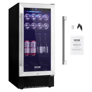 Adega Climatizada 85L com Prateleiras Ajustáveis para até 96 Latas, 110V 80W, VEVOR, Prata