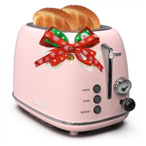 Torradeira Elétrica Retrô 2 Fatias com 6 Níveis de Tostagem de Aço Inoxidável, 110V, KITCHMIX, Rosa