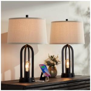 Kit 2 Luminárias de Mesa Vintage em Metal e Abajur de Tecido, 360 LIGHTING 35K12, Preto
