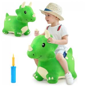 Brinquedo de Pelúcia Triceratops Saltitante para Crianças Acima de 3 Anos, iPlay, iLearn, Verde