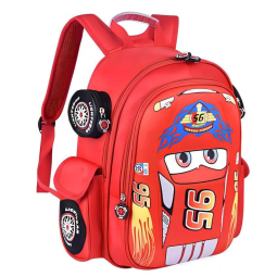 Mochila Escolar Infantil 33cm QWZY Carros para Meninos e Meninas, Vermelho