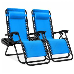 Conjunto de 2 Cadeiras Reclináveis de Gravidade Zero com Estrutura de Aço Ajustável e Travesseiros,Best Choice Products