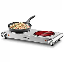 Cooktop Elétrico Portátil com 2 Queimadores, Placas de Ferro Fundido, 110V 1800W, Cusimax, Prata