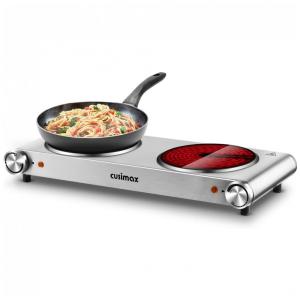 Cooktop Elétrico Portátil com 2 Queimadores, Placas de Ferro Fundido, 110V 1800W, Cusimax, Prata