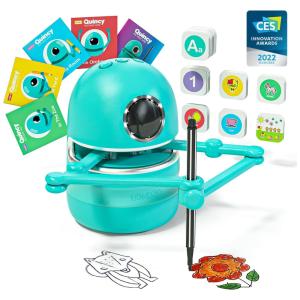 Robô Educativo Inteligente Fala, Ensina a Desenhar, Ortografia, Matemática, 4, LANDZO QUINCY, Azul turquesa