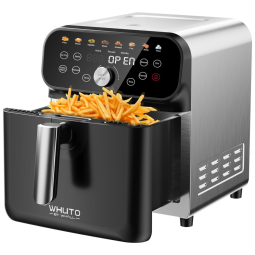 Fritadeira Elétrica Air Fryer 5,4L com 12 Funções Predefinidas e Cesto Antiaderente, 110V 1600W, WHUTO, Preta