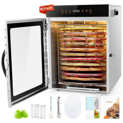 Desidratador de Alimentos Rotativo com 12 Bandejas em Aço Inoxidável e Ventilador Duplo de 1000W, Ideal para Desidratação de Diversos