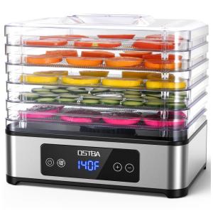 Desidratador de Alimentos OSTBA com 5 Bandejas de Aço Inoxidável, Máquina Desidratadora de Alimentos de 400W, Controle de Temperatura por