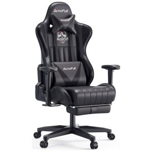 Cadeira Gamer Ergonômica Reclinável com Apoio para os Pés, AUTOFULL, Preto