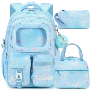 Mochila escolar AO ALI VICTORY azul 3 em 1 com lancheira e estojo para notebook até 16"