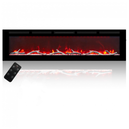 Lareira Elétrica de Embutir Ultrafina A45x182L cm com Controle Remoto, Baixo Ruído e 6 Opções de Chamas, 110V 1500W, MONDAWE, Preta