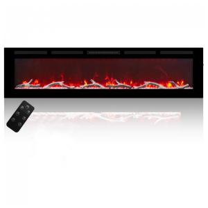 Lareira Elétrica de Embutir Ultrafina A45x182L cm com Controle Remoto, Baixo Ruído e 6 Opções de Chamas, 110V 1500W, MONDAWE, Preta