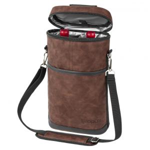 Bolsa Térmica para 2 Garrafas de Vinho OPUX em Couro Marrom - Ideal para Viagens, Piqueniques e Presente de Natal para Amantes de Vinho