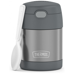 Frasco Térmico para Alimentos 300mL em Aço Inoxidável com Colher Dobrável, THERMOS F3100CH6, Cinza
