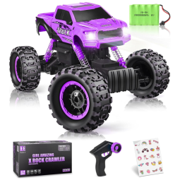 Carrinho de Controle Remoto Off Road, Escala 1:12 com Duplo Motor e Luzes para Crianças de 5 a 12 Anos, DOUBLE E Monster Truck, Roxo