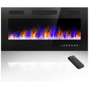 Lareira Elétrica de Embutir A45x91L com Controle Remoto e Temporizador, 110V, ANDAXIN, Preta