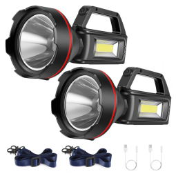 Lanterna LED Recarregável, 16 Horas de Ação e Carregamento USB, SUNPRO, Preta, 2 Unidades