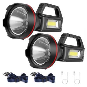 Lanterna LED Recarregável, 16 Horas de Ação e Carregamento USB, SUNPRO, Preta, 2 Unidades