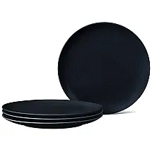 Conjunto 4 Pratos Jantar Porcelana Preto Noritake 27cm Formato Redondo Círculos Concêntricos Espiral