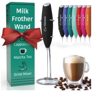 Mixer Espumador de Leite á Bateria, Aço Inoxidável, ELEMENTI, Dourado