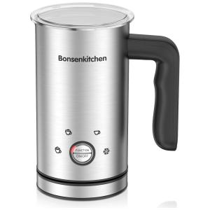 Bonsenkitchen Espumador de Leite Elétrico 4 em 1, Capacidade 470 mL Aço Inoxidável, 110V