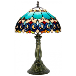 Luminária de Mesa Tiffany MQYXH em Vidro Colorido Azul Barroco com Base de Cerâmica Bronze 30x30x47 cm