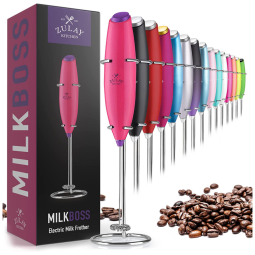 Zulay Mixer Espumador de Leite á Bateria, Aço Inoxidável, Rosa
