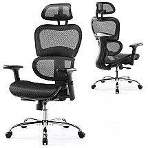 Cadeira de Escritório Ergonômica com Suporte Lombar e Apoios 3D, JHK, Preta