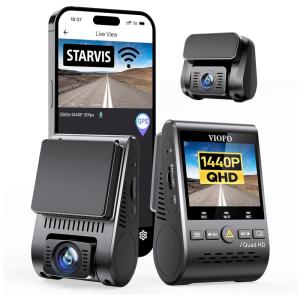 Câmera Veicular Full HD 1080p, 140, com GPS e Controle Remoto, Gravação 4K Ultra HD, Visão Noturna, Wi Fi, VIOFO A129 Plus Duo, Preto
