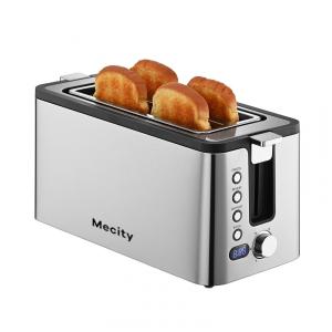 Torradeira Elétrica 4 Fatias com 6 Níveis de Tostagem de Aço Inoxidável, 1200W, T, 110v, MECITY T 42AUB, Prateado