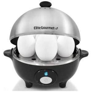 Cozedor de Ovos Elétrico, até 7 Ovos, Aço Inoxidável, ELITE GOURMET EGC 508, Preto