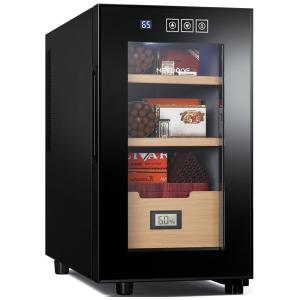 Umidor para Charutos Elétrico 23L com Prateleiras de Cedro Espanhol e Higrômetro Digital, 110V, NEEDONE NO-23A, Preto