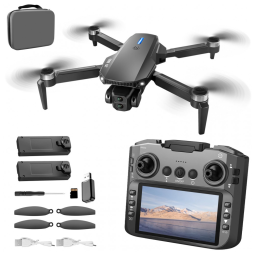 Drone E88 GT com Tela, Motor Sem Escova, Localização por Fluxo Óptico, Desvio Ativo de Obstáculos, 2 baterias,QAONIE