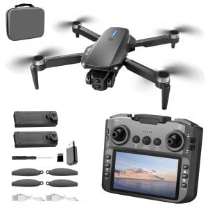 Drone E88 GT com Tela, Motor Sem Escova, Localização por Fluxo Óptico, Desvio Ativo de Obstáculos, 2 baterias,QAONIE